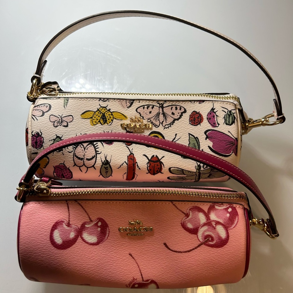 Coach Pink Cherry and Botanical Cylinder Wristlet Duo
